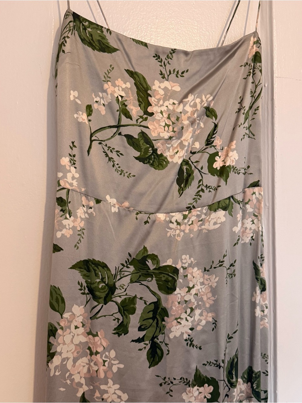Reformation Frankie Sage Green Floral Strapless Satin Slip Dress - Picture 4 of 9